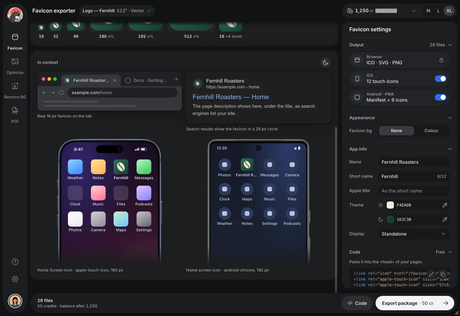 The same previews in dark mode.